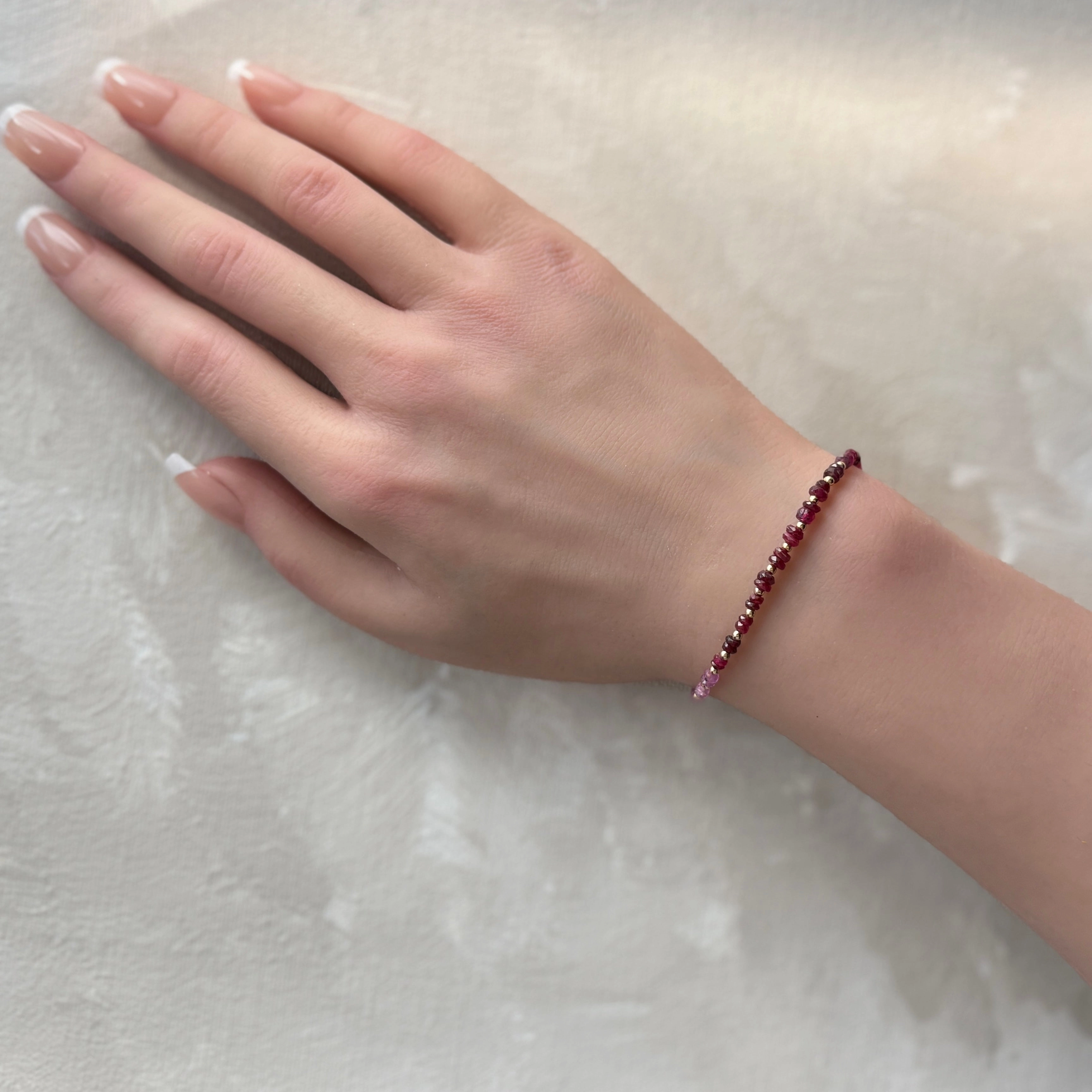 Shaded Ruby Delicate Beaded Bracelet
