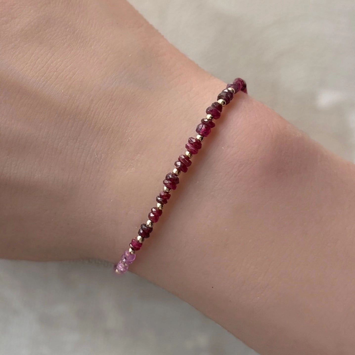 Shaded Ruby Delicate Beaded Bracelet