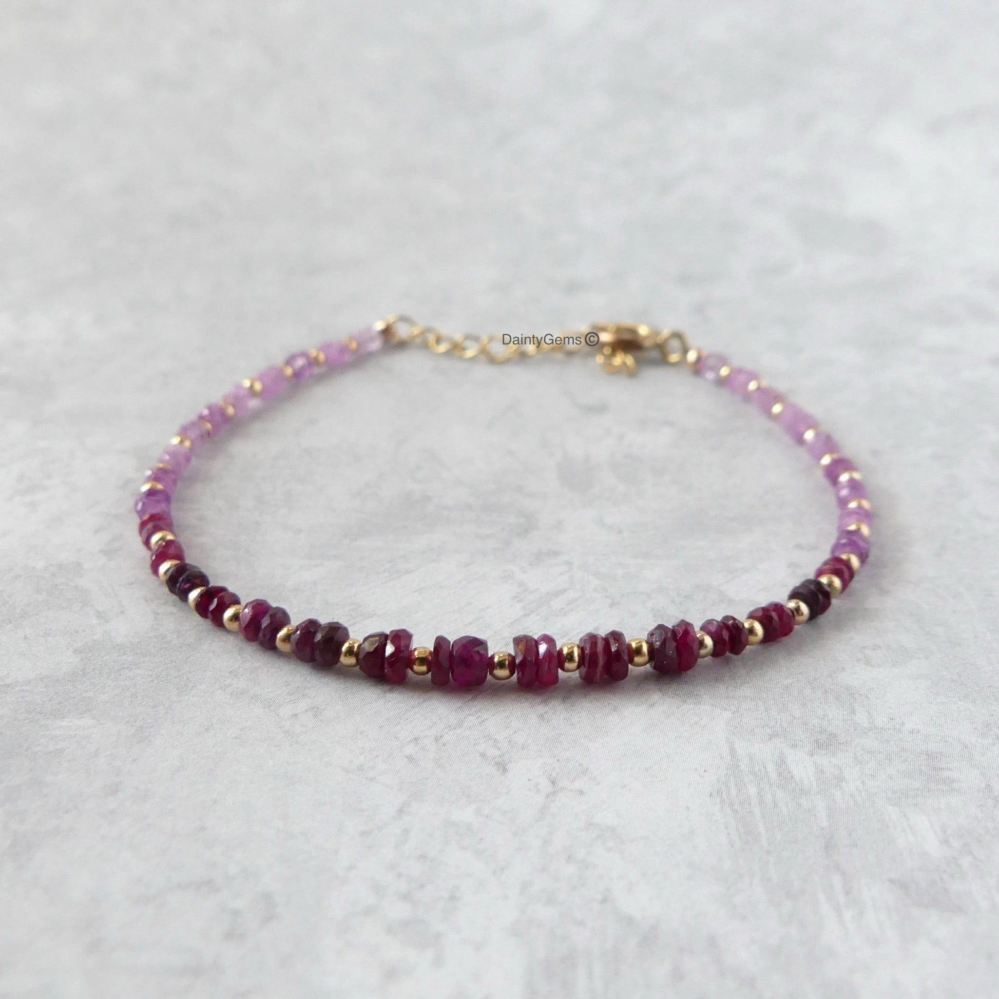 Shaded Ruby Delicate Beaded Bracelet