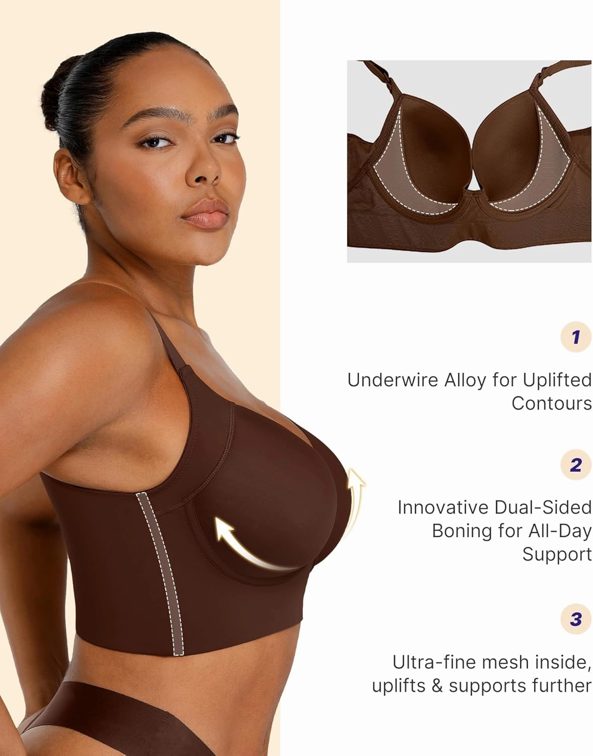 SHAPELLX Bras for Women Push Up Back Smoothing T-Shirt Everyday Underwire Lightly Lined Cups Up to H