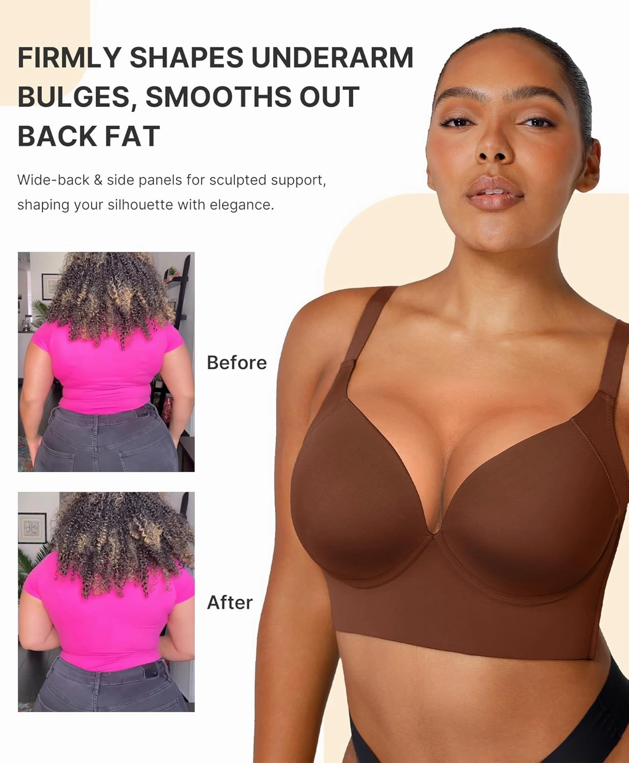SHAPELLX Bras for Women Push Up Back Smoothing T-Shirt Everyday Underwire Lightly Lined Cups Up to H