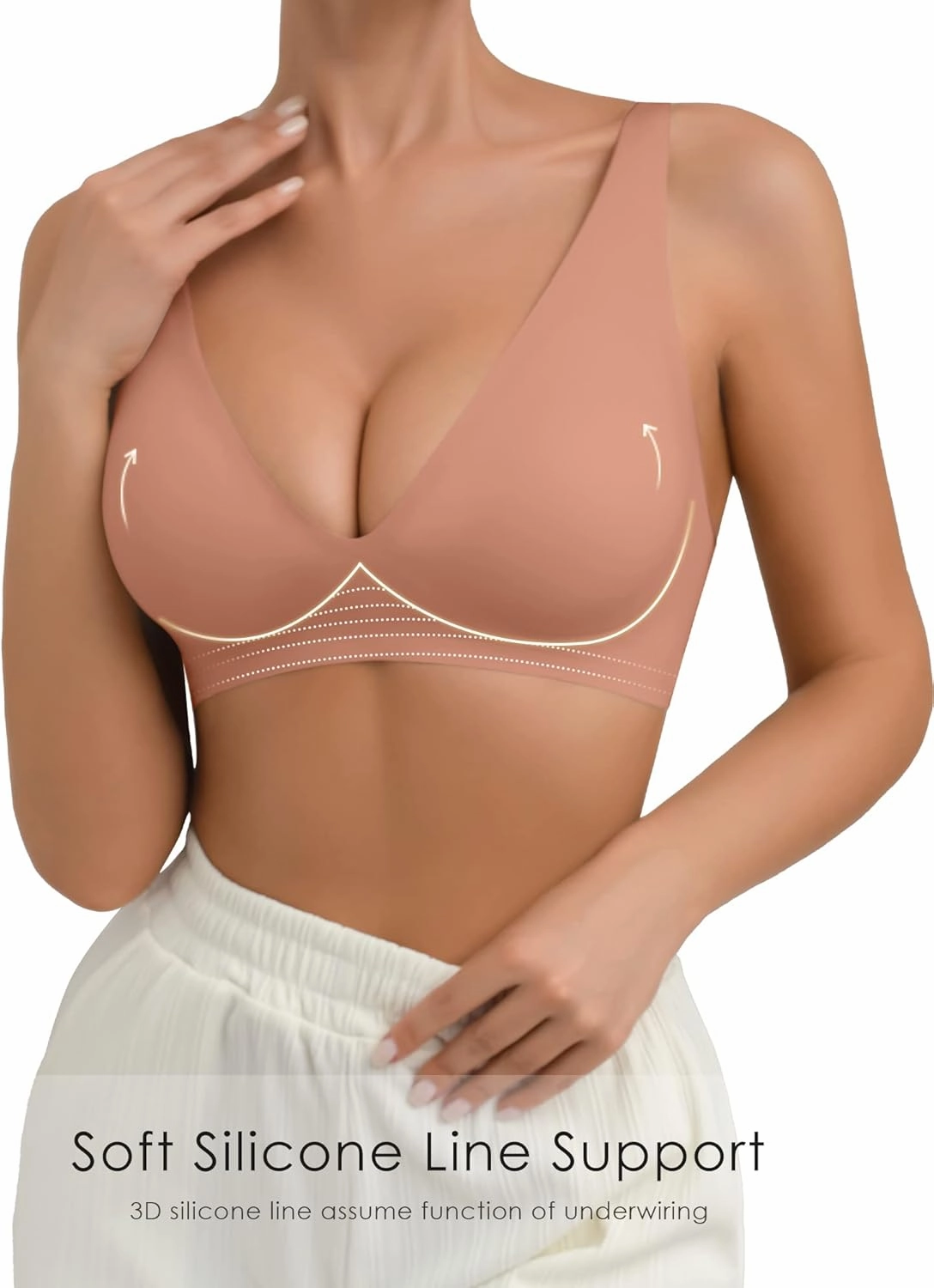 SHARICCA Pro Seamless Bra for Women Deep V Neck Wirefree Bra Adjustable Strap Comfort Sleep Bra Removable Padded Bralette
