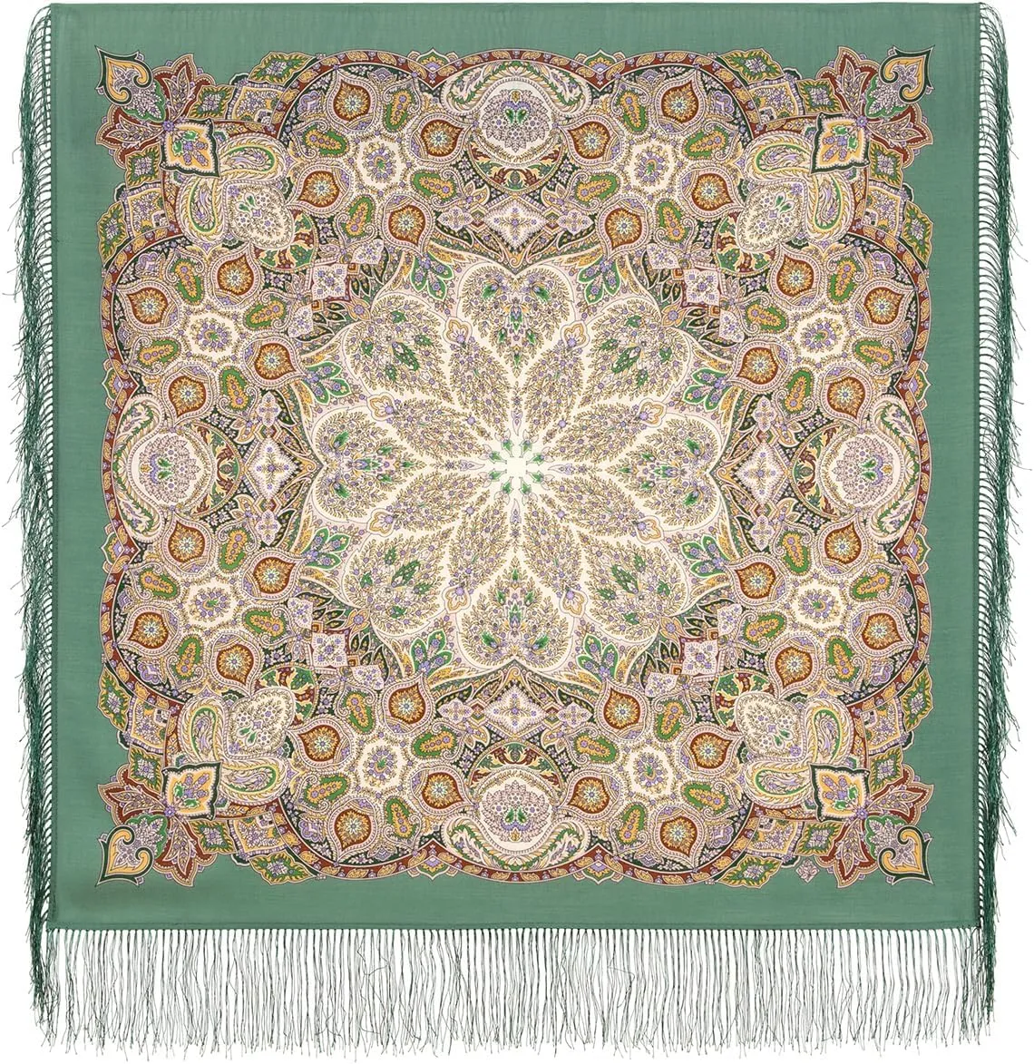 Shawl Russian Scarf Natural Pure Virgin 100% Wool 35x35 inches 89x89 cm Authentic Womens Kerchief Floral Square Wrap Silk Tassels Fringe Pavlovoposadskiy Platok 2077-9