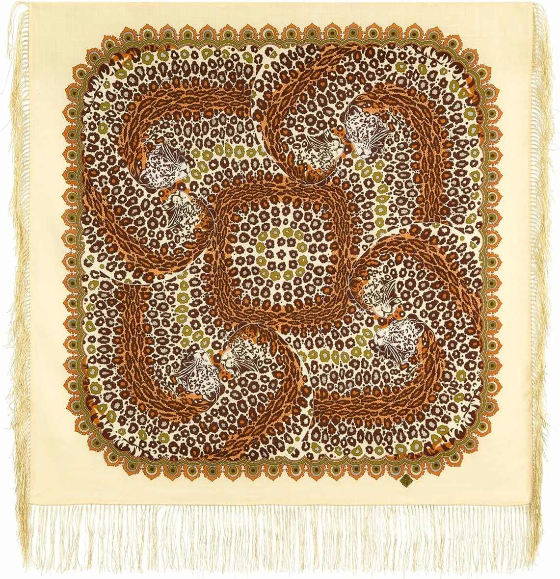 Shawl Russian Scarf Natural Pure Virgin 100% Wool 35x35 inches 89x89 cm Authentic Womens Kerchief Floral Square Wrap Silk Tassels Fringe Pavlovoposadskiy Platok 2118-16, Large