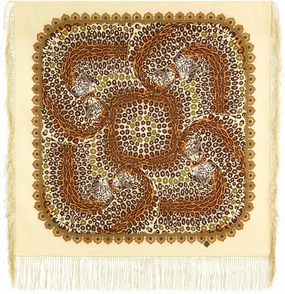 Shawl Russian Scarf Natural Pure Virgin 100% Wool 35x35 inches 89x89 cm Authentic Womens Kerchief Floral Square Wrap Silk Tassels Fringe Pavlovoposadskiy Platok 2118-16, Large