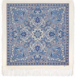 Shawl Russian Scarf Natural Pure Virgin 100% Wool 44x44 inches 110x110 cm Authentic Womens Kerchief Floral Square Wrap Silk Tassels Fringe Pavlovoposadskiy Platok 1894-4