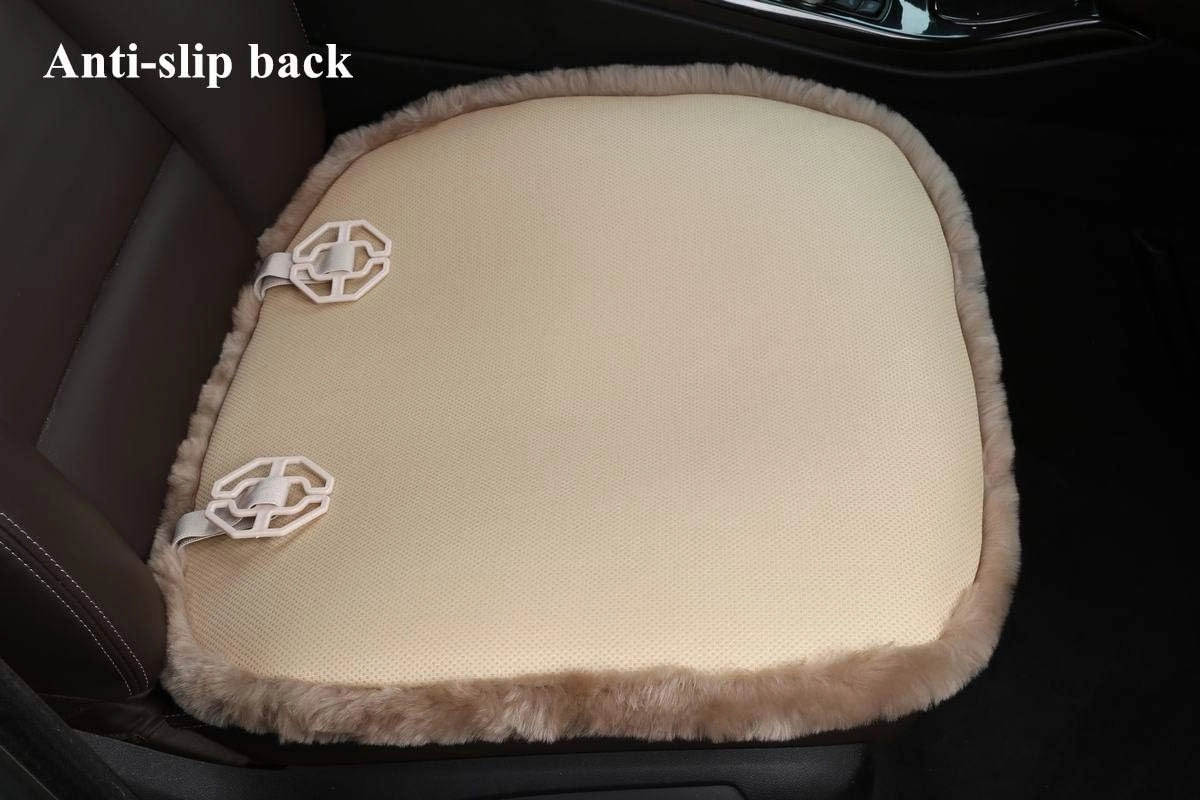 Sheepskin Seat Cushion Cover Wholehide Short Wool Seat Pad Natural Fur Car Seat Covers Universal Fit for Most Car, Truck, SUV, or Van Front Beige Yellow