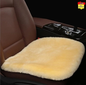 Sheepskin Seat Cushion Cover Wholehide Short Wool Seat Pad Natural Fur Car Seat Covers Universal Fit for Most Car, Truck, SUV, or Van Front Beige Yellow