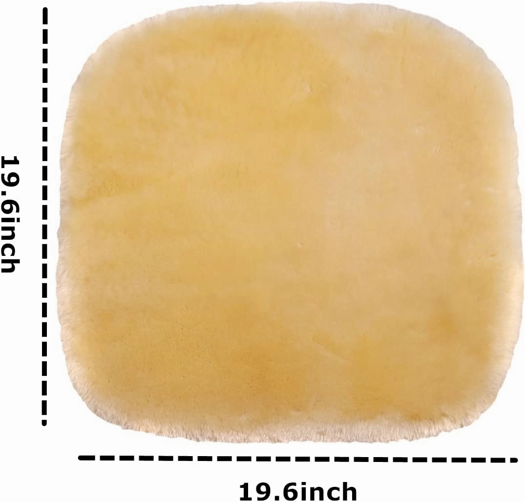 Sheepskin Seat Cushion Cover Wholehide Short Wool Seat Pad Natural Fur Car Seat Covers Universal Fit for Most Car, Truck, SUV, or Van Front Beige Yellow