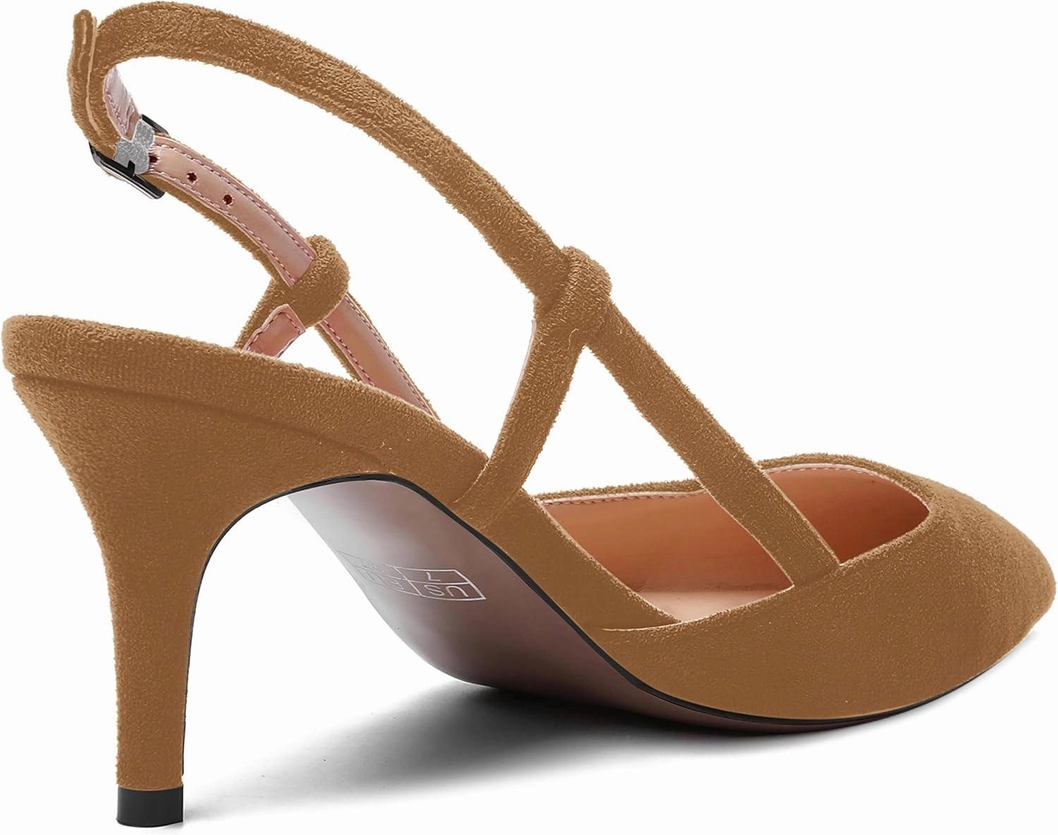 SHOWFOREST Womens Dress Solid Buckle Dating Pointed Toe Slim Suede Adjustable Strap Stiletto Mid Heel Pumps Shoes 2.5 Inch