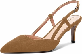 SHOWFOREST Womens Dress Solid Buckle Dating Pointed Toe Slim Suede Adjustable Strap Stiletto Mid Heel Pumps Shoes 2.5 Inch