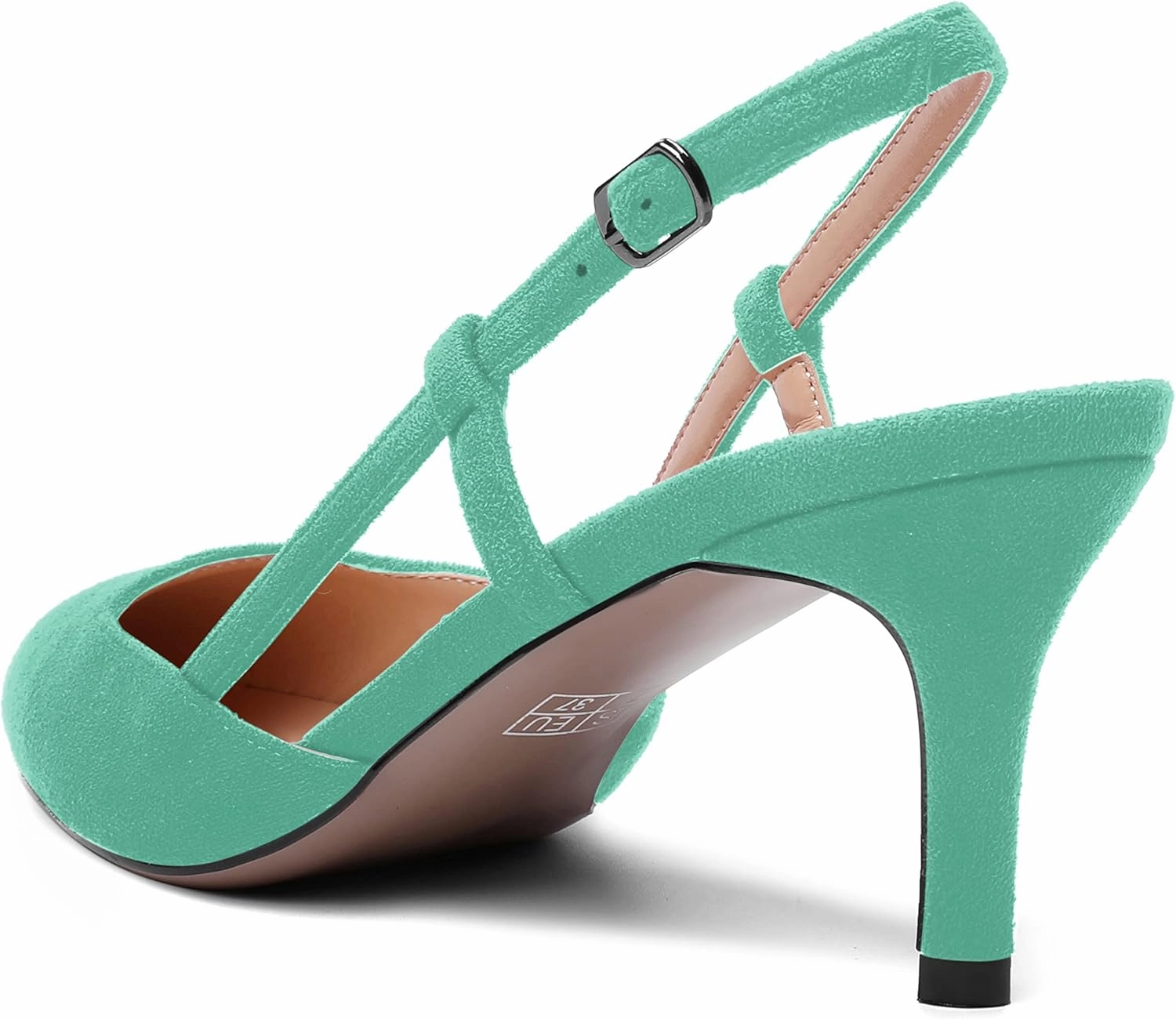 SHOWFOREST Womens Dress Solid Buckle Dating Pointed Toe Slim Suede Adjustable Strap Stiletto Mid Heel Pumps Shoes 2.5 Inch