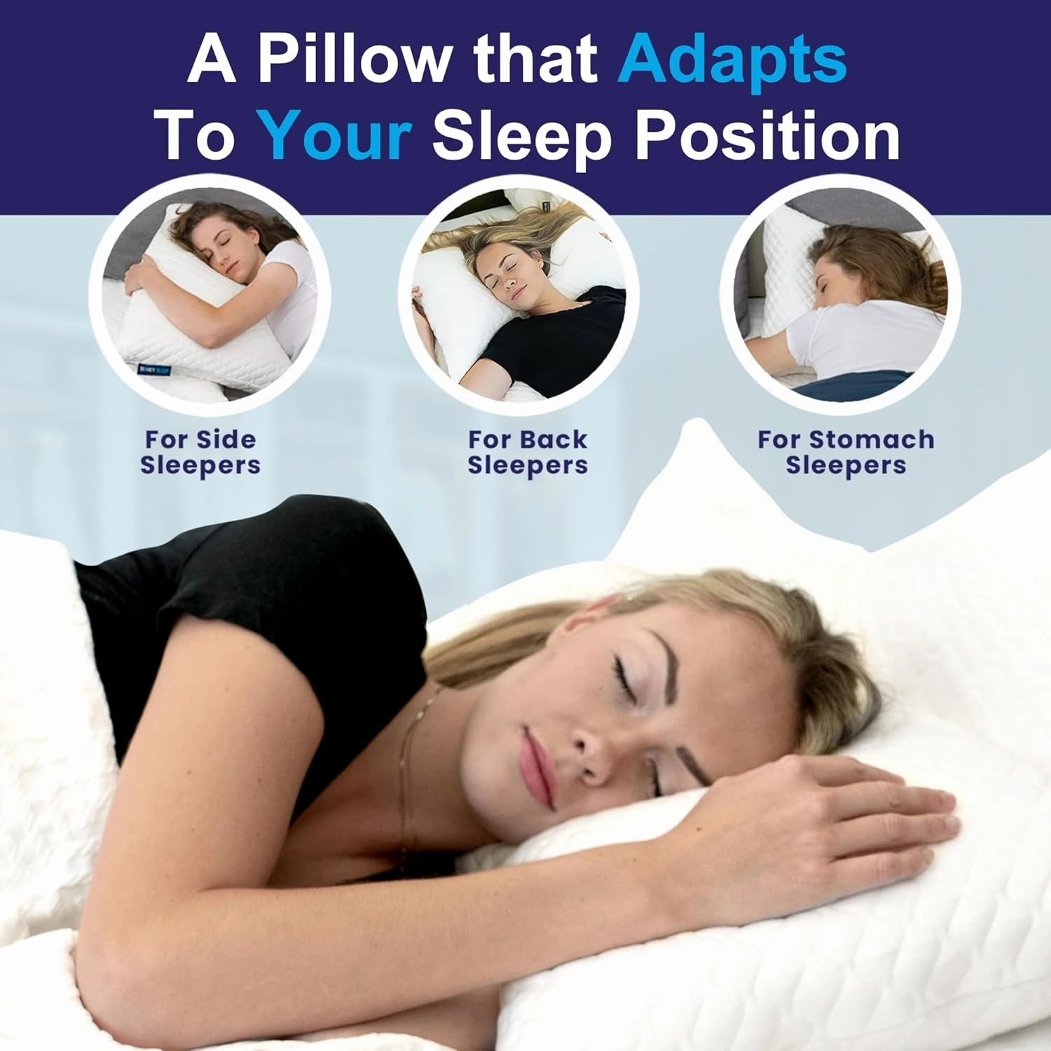 Sidney Sleep Pillow for Side and Back Sleepers - Comfort for Neck and Shoulder Pain - Adjustable and Customizable Shredded Memory Foam Filling - Queen Size - Additional Foam Fill Included (Blue)