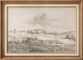 SIGNWIN Premium Frame Art Serene Landscape with Windmill Vintage Pencil Drawing Illustrations Fine Art Traditional Iconic for Living Room, Bedroom, Office - 26"x36" Natural