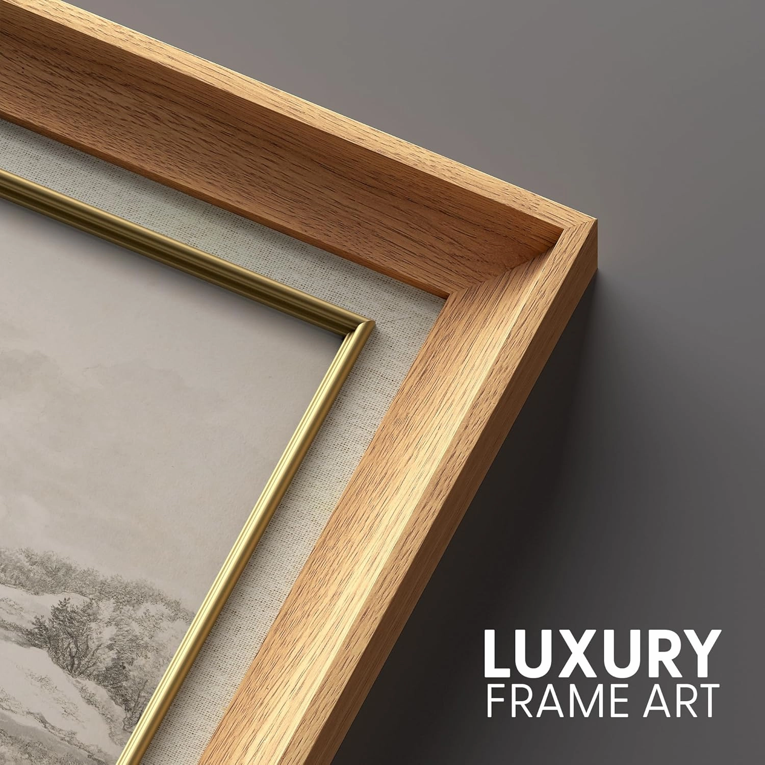 SIGNWIN Premium Frame Art Serene Landscape with Windmill Vintage Pencil Drawing Illustrations Fine Art Traditional Iconic for Living Room, Bedroom, Office - 26"x36" Natural