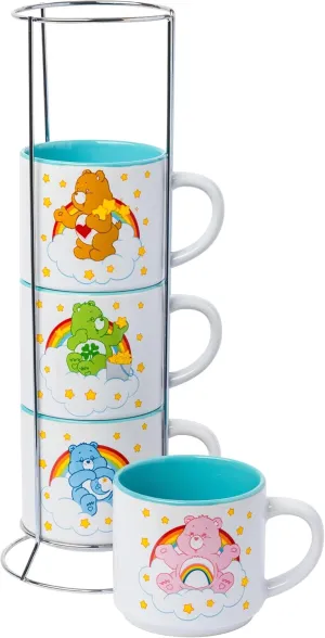 Silver Buffalo Care Bears Rainbow Heart Logo 4pc Ceramic Mug Stack, 10 Ounces