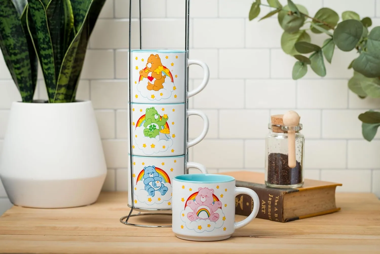 Silver Buffalo Care Bears Rainbow Heart Logo 4pc Ceramic Mug Stack, 10 Ounces
