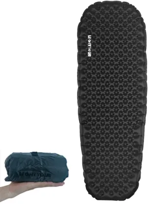 Single Inflatable Sleeping Mat, 20D Nylon Lightweight Air Bed for Adults, Air Mattress with Storage Bag for Camping Ultralight Backpacking, Hiking, Traveling & Outdoor Activities(Black, L)