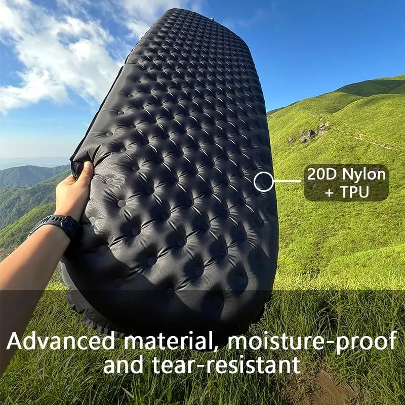 Single Inflatable Sleeping Mat, 20D Nylon Lightweight Air Bed for Adults, Air Mattress with Storage Bag for Camping Ultralight Backpacking, Hiking, Traveling & Outdoor Activities(Black, L)