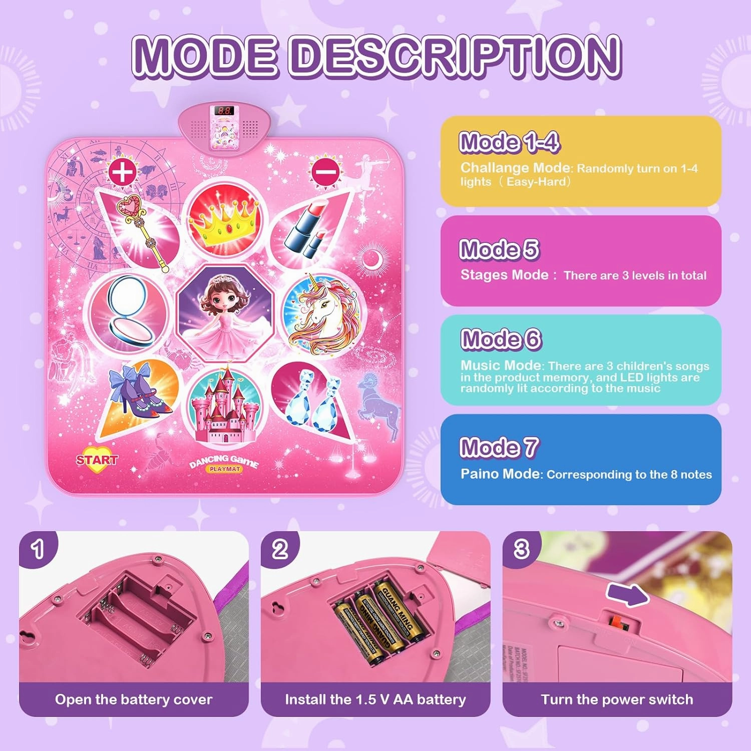 Skirfy Unicorns Dance Mat, Toys for Girls Gift Age 3-8,Electronic Music Dance Pad with 7 Games Mode, Dance Games with Touch Sensitive LED Lights,Birthday Girls Toys Gift