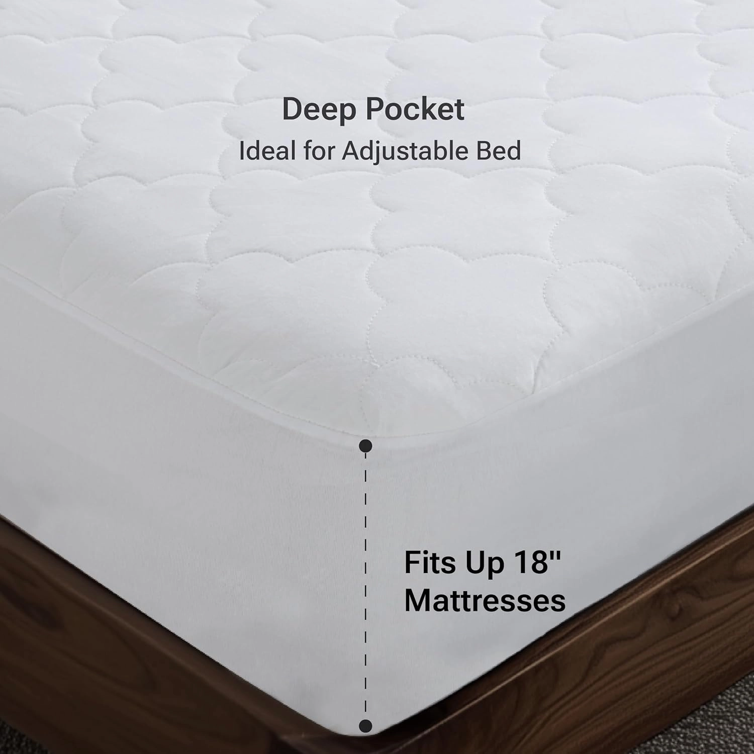 Sleep Philosophy Queen Mattress Pad, Cotton Mattress Protector Classic Cloud Quilted Bed Cover, All Natural Breathable Mattress Topper Fitted Pocket Fits Up to 16", Machine Washable, White