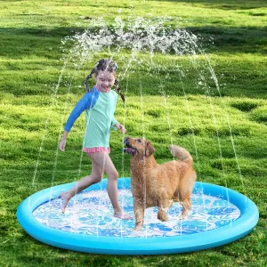 SLOOSH Splash Pad Sprinkler Mat - 6ft Tropical Leaves Outdoor Water Play Toys for Kids Dogs, Backyard Party in Summer Decor Outside Water Games Fountain Pool Children Boys Girls Toddlers Baby (Blue)