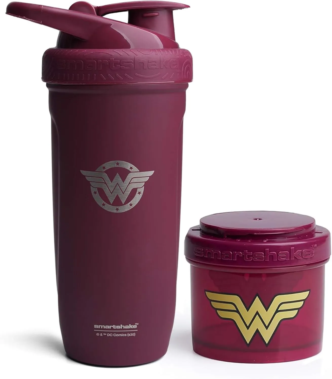 Smartshake DC Comic Bundle - Wonder Woman Shaker Bottle 900ml, Leakproof Protein Shaker Revive Storage 200ml, Wonder Woman Protein Powder Container, Leakproof & BPA-Free