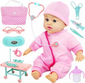 SMILESSKIDDO Talking Baby Doll with Toy Doctor Kit for Kids - Soft Body Dolls & 10 Pcs Pretend Play Medical Doctor Playset for Toddler Boys Girls Ages 3 4 5 6 
