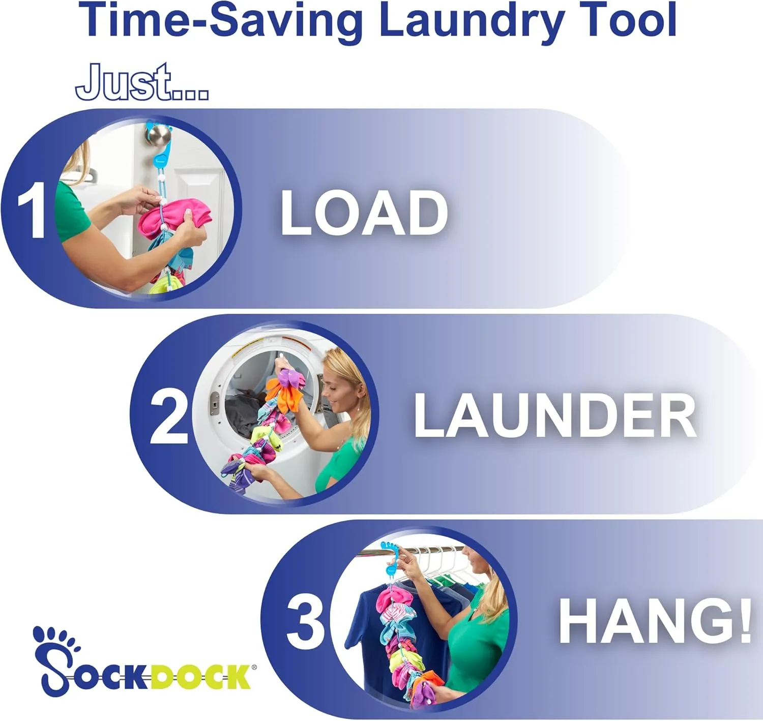 Sock Laundry Solution for Washing Drying & Storing Socks in Pairs, Clip & Hold Small & Long Socks in Washer Dryer & Closet, 2-Pack (Blue)