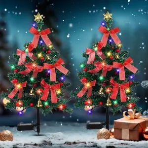 Solar Christmas Trees Decorations, 2 Pack Solar Powered Xmas Tree Lights, Pathway Lights with Multi-Color Lights Waterproof for Outside Garden Yard Lawn House Front Porch Door(Green)