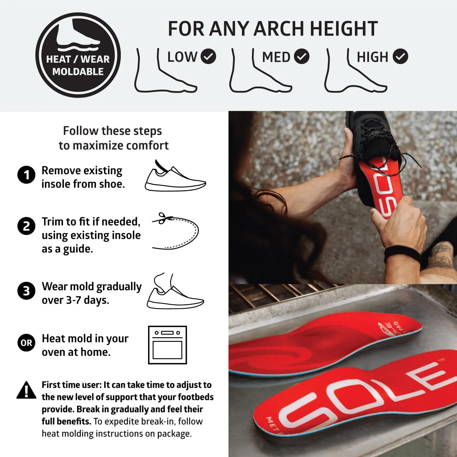 SOLE Active Medium Shoe Insoles with Metatarsal Pads - Men's Size 9/Women's Size 11