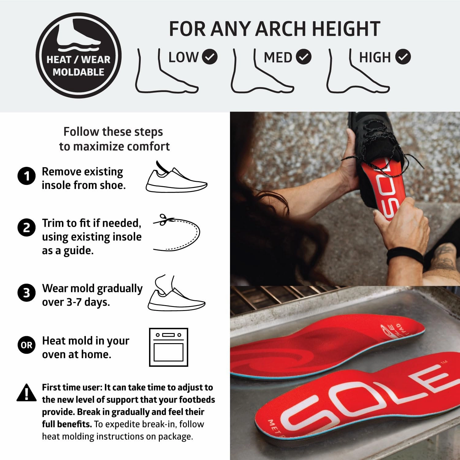 SOLE Active Medium Shoe Insoles with Metatarsal Pads - Men's Size 6/Women's Size 8