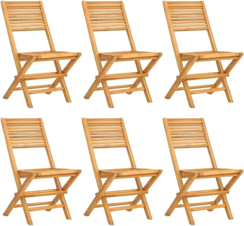Solid Teak Wood Folding Patio Chairs Set of 6, 18.5x24.4x35.4 Inch Outdoor Furniture Foldable Lounge Chairs for Poolside Backyard Beach Camping