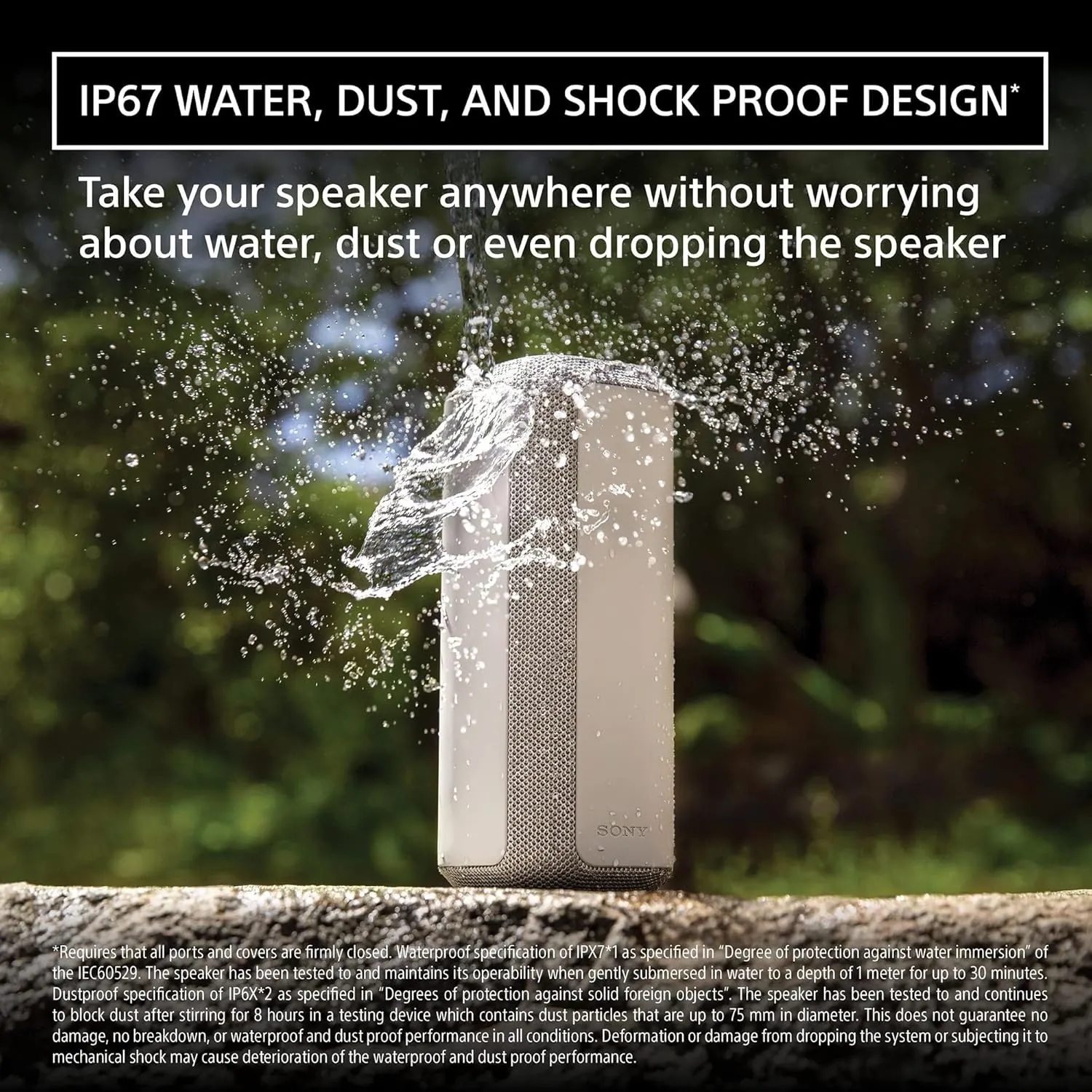 Sony SRS-XE300 X-Series Wireless Portable-Bluetooth-Speaker, IP67 Waterproof, Dustproof and Shockproof with 24 Hour Battery, Light Gray
