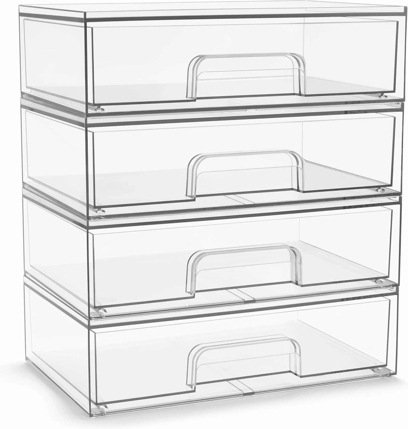 Sorbus Acrylic Storage Containers - 4 Pack, Stackable Storage Bins Set for Bathroom Organization - Clear Acrylic Drawer Organizers - Makeup Case Pull-Out Drawers (12.1’’ Wide)