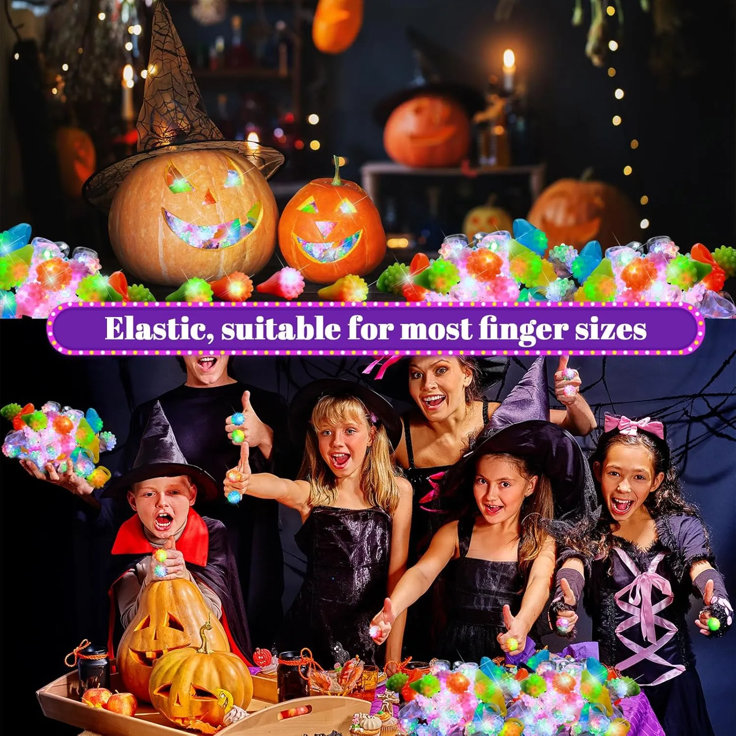 Sosation 100 Pcs Light up LED Flashing Ring Glow in The Dark Bumpy Jelly Ring Finger Light Birthday Party Favors Blinking Decor for Party Favor(Rainbow)