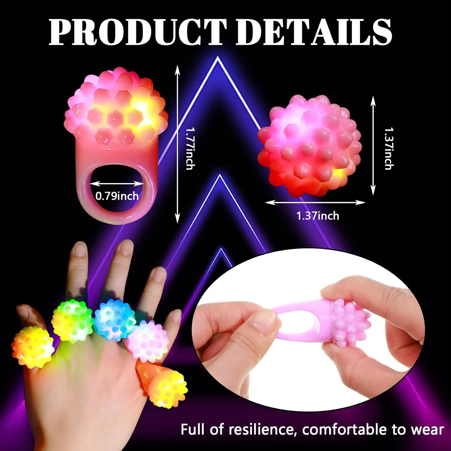 Sosation 100 Pcs Light up LED Flashing Ring Glow in The Dark Bumpy Jelly Ring Finger Light Birthday Party Favors Blinking Decor for Party Favor(Rainbow)