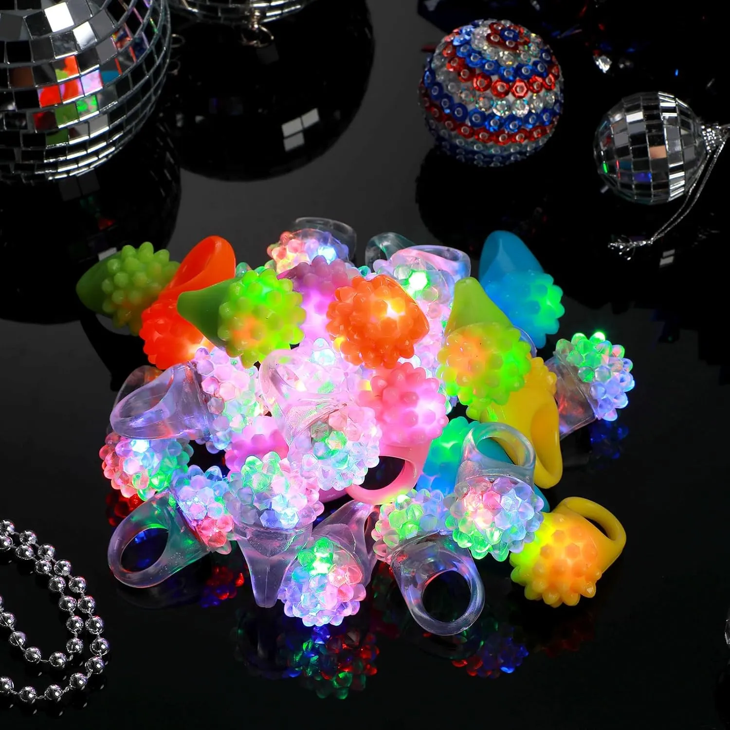 Sosation 100 Pcs Light up LED Flashing Ring Glow in The Dark Bumpy Jelly Ring Finger Light Birthday Party Favors Blinking Decor for Party Favor(Rainbow)