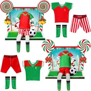 Sotiff 2 Sets/12 Pcs Christmas Doll Accessories Set Football Kit Include Football Sports Suit Mini Soccer Wooden Football Background Board Sports Clothes Soccer Field Set for Xmas Party