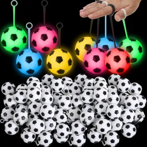 Sotiff 36 Pcs Light up Stress Soccer Ball Bulk Bouncy LED Flashing Squeaky Ball with Rope Rubber for Sensory Toys Carnival Boys Girls Gifts Birthday Glowing Party Favors Easter Goodie Bag Grad Gift