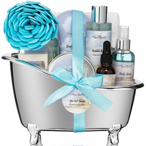 Spa Gift Baskets For Women - Luxury Bath Set With Ocean & Coconut - Spa Kit Includes Body Wash, Bubble Bath, Lotion, Body Butter, Soap, Bath Oil, Shower Puff, and Towel