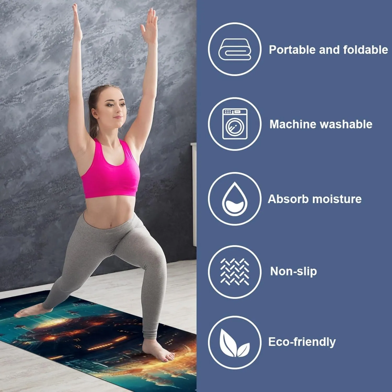 Spacecraft Yoga Towel with Travel Bag, Non Slip Rubber Hot Yoga Mat Towel, Suede Absorbent Quick-Dry Yoga Blankets for Fitness,Pilates and Workout 72.8x26.8in
