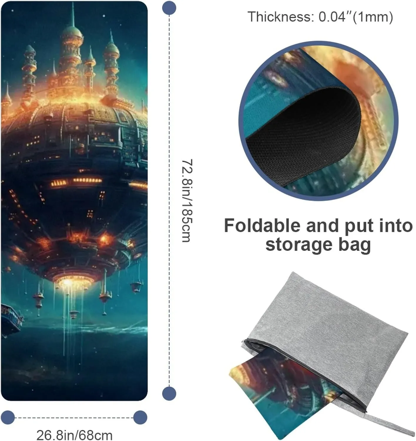 Spacecraft Yoga Towel with Travel Bag, Non Slip Rubber Hot Yoga Mat Towel, Suede Absorbent Quick-Dry Yoga Blankets for Fitness,Pilates and Workout 72.8x26.8in