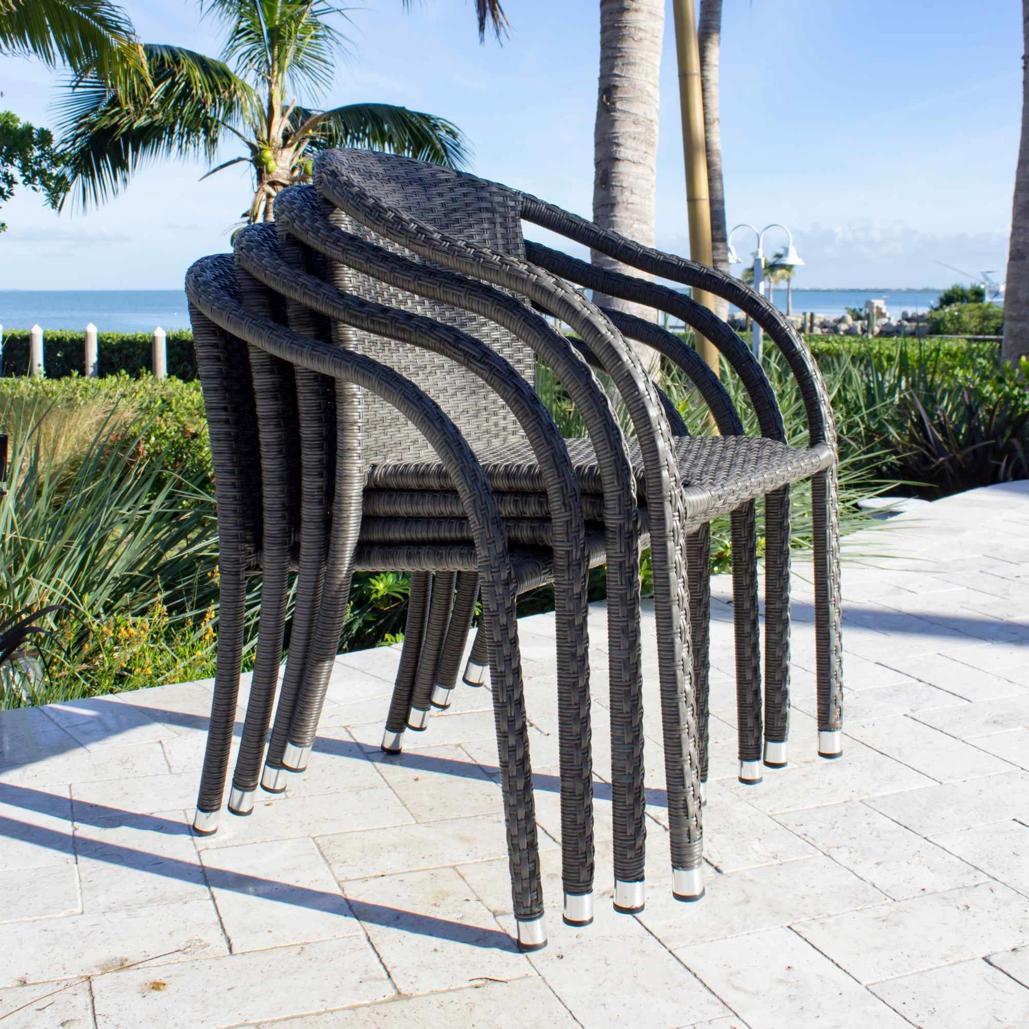 Spectrum 5-Piece Stackable Woven Armchair Dining Set with Cushions