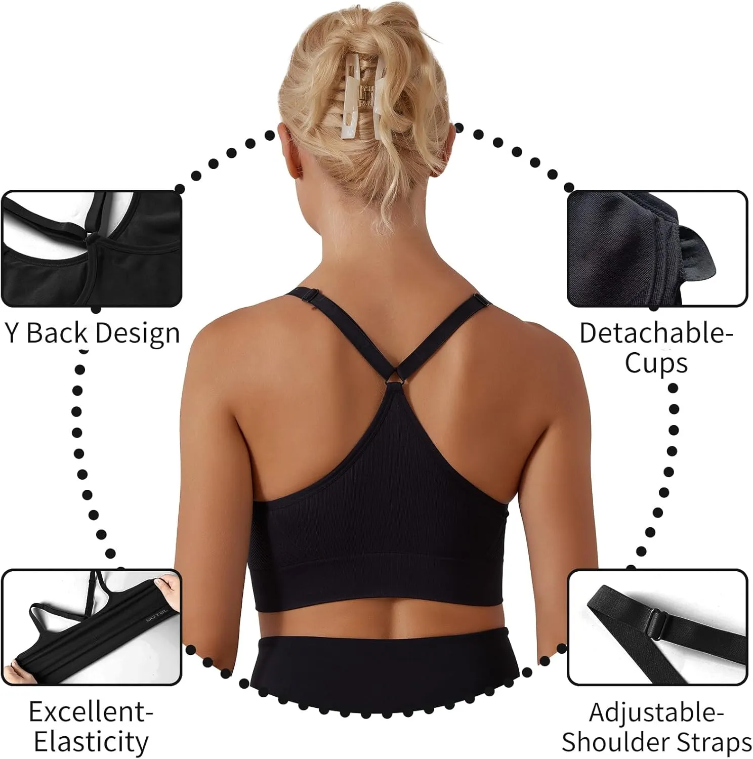 Sports Bras for Women 3 Pack, Adjustable Straps Yoga Workout Bra Comfortable Medium Supportive