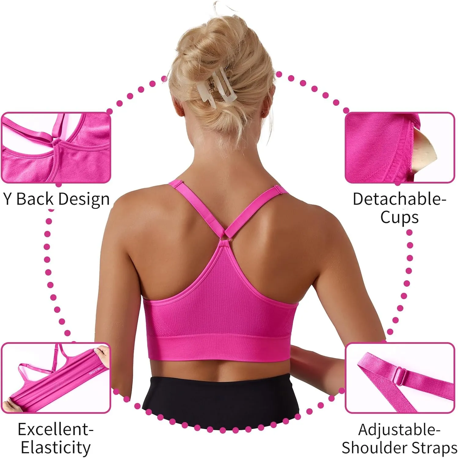 Sports Bras for Women 3 Pack, Adjustable Straps Yoga Workout Bra Comfortable Medium Supportive