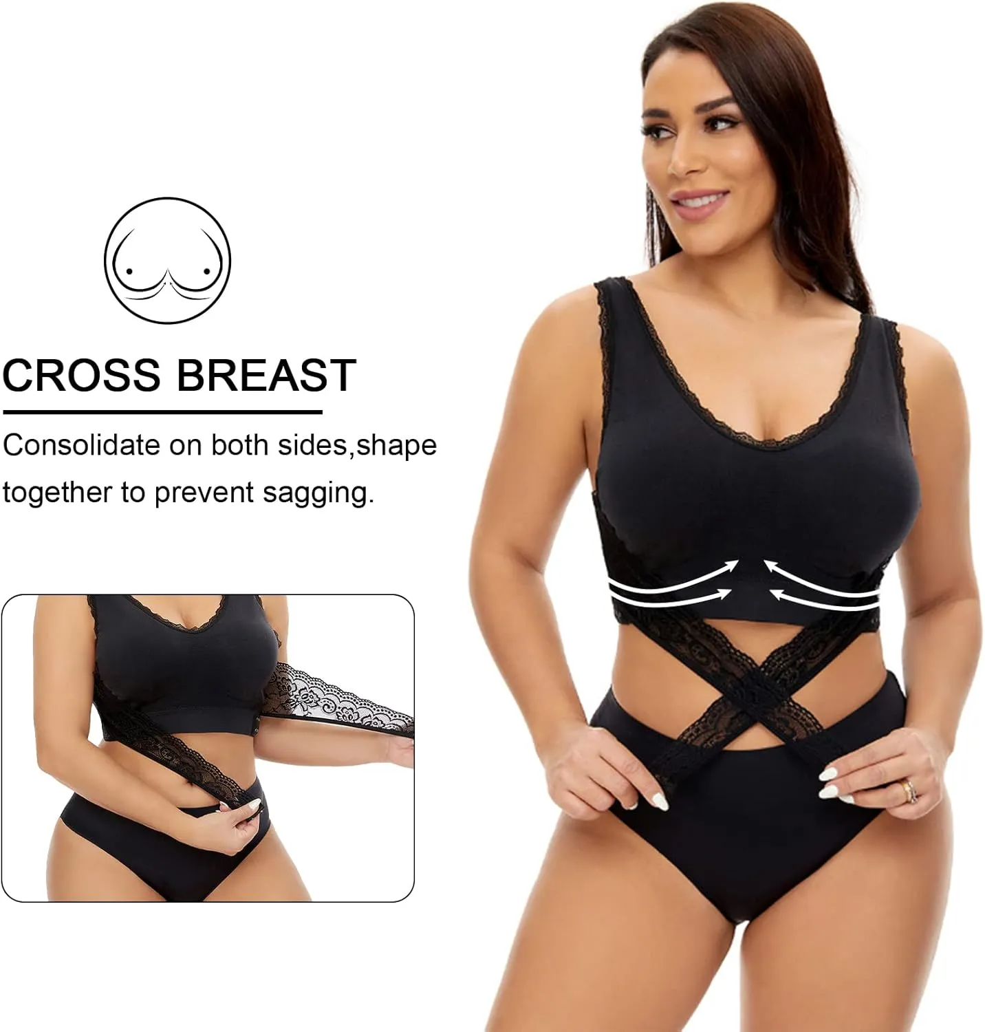Sports Bras for Women Front Cross Front Side Buckle Bra Wireless Bra Pads Seamless Comfort Bra Yoga Bra 1/2/3 Pack