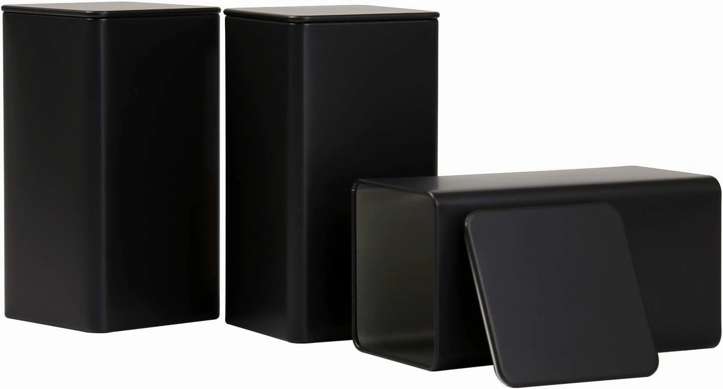 Square Tin Can Empty Cube Steel Box Storage Container kit 65mm Series for Treats, Gifts, Favors, Loose Tea, Coffee and Crafts, Black, 3L