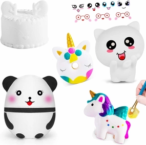 Squishies Toys for Kids, Paint Your Own Squishies - 3D Blank Arts and Crafts Gift for 3 4 5 6  Years Old Boys Girls, Stress Relief Toys for Kid Adult, Kawaii DIY Animal Squishy Toys(5 Pcs)