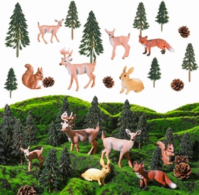 Sratte 26 Pcs Forest Animal Figures Diorama Kit, Woodland Creatures Toys Hunting Toys Model Diorama Supplies for Back to School Gift Educational Learning Birthday Gift